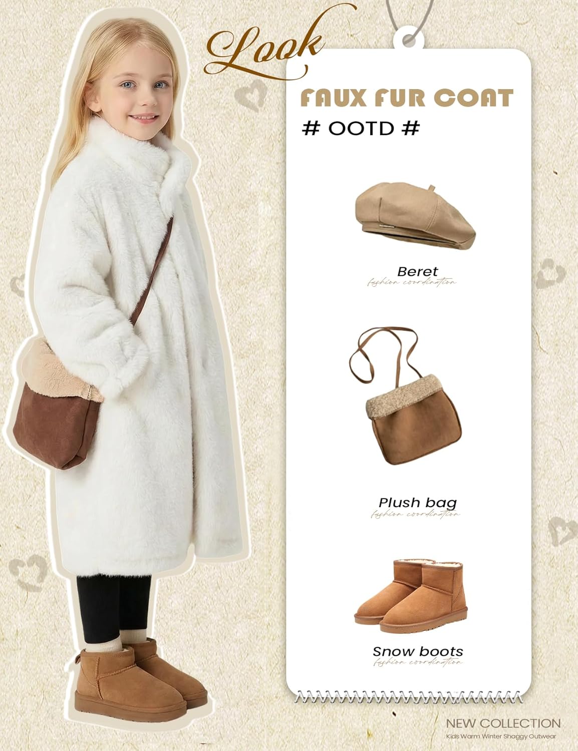 Girls Faux Fur Coat Long Sleeve Winter Fleece Fluffy Jacket Stand Collar Casual Trendy Warm Outerwear with Pockets