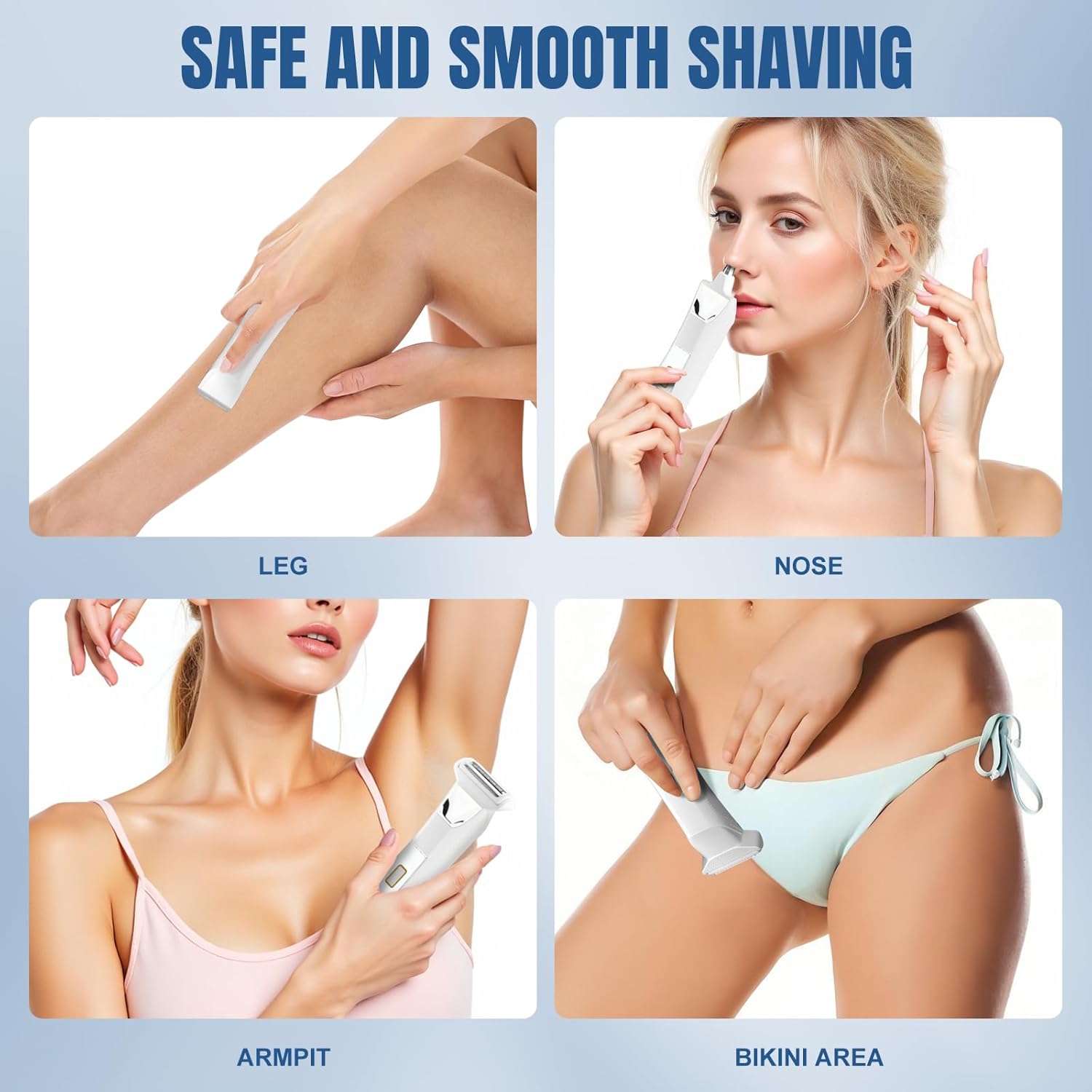 Bikini Trimmer for Women, 3 in 1 Electric Shaver for Women, Waterproof Pubic Body and Nose Hair Trimmer, Rechargeable Electric Razor for Underarm Leg Arm Body Nose - Image 3