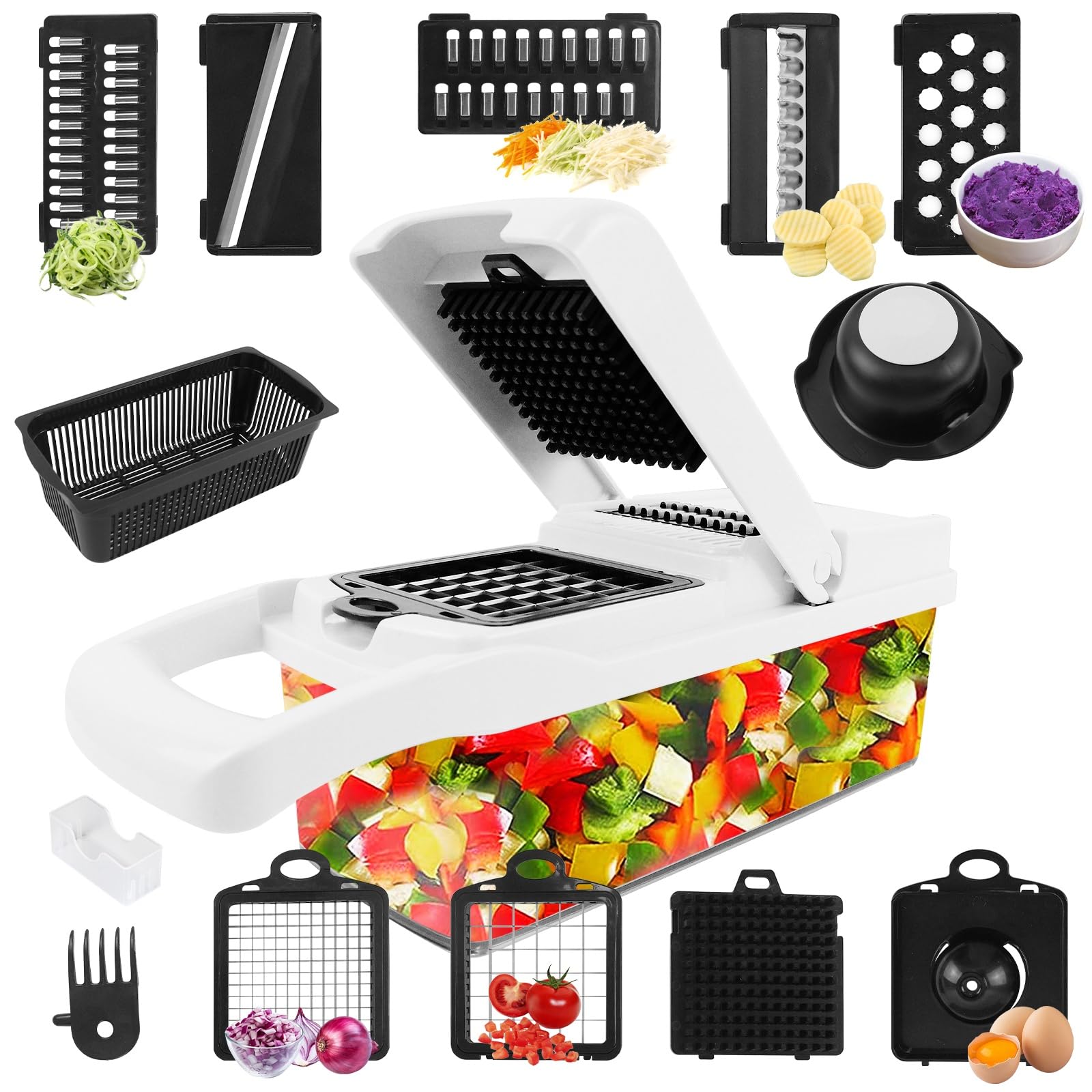 Filltown Vegetable Chopper, 15-in-1 Mandoline Vegetable Slicer, Multifunctional Vegetable Cutter, Food Chopper, Onion Slicer
