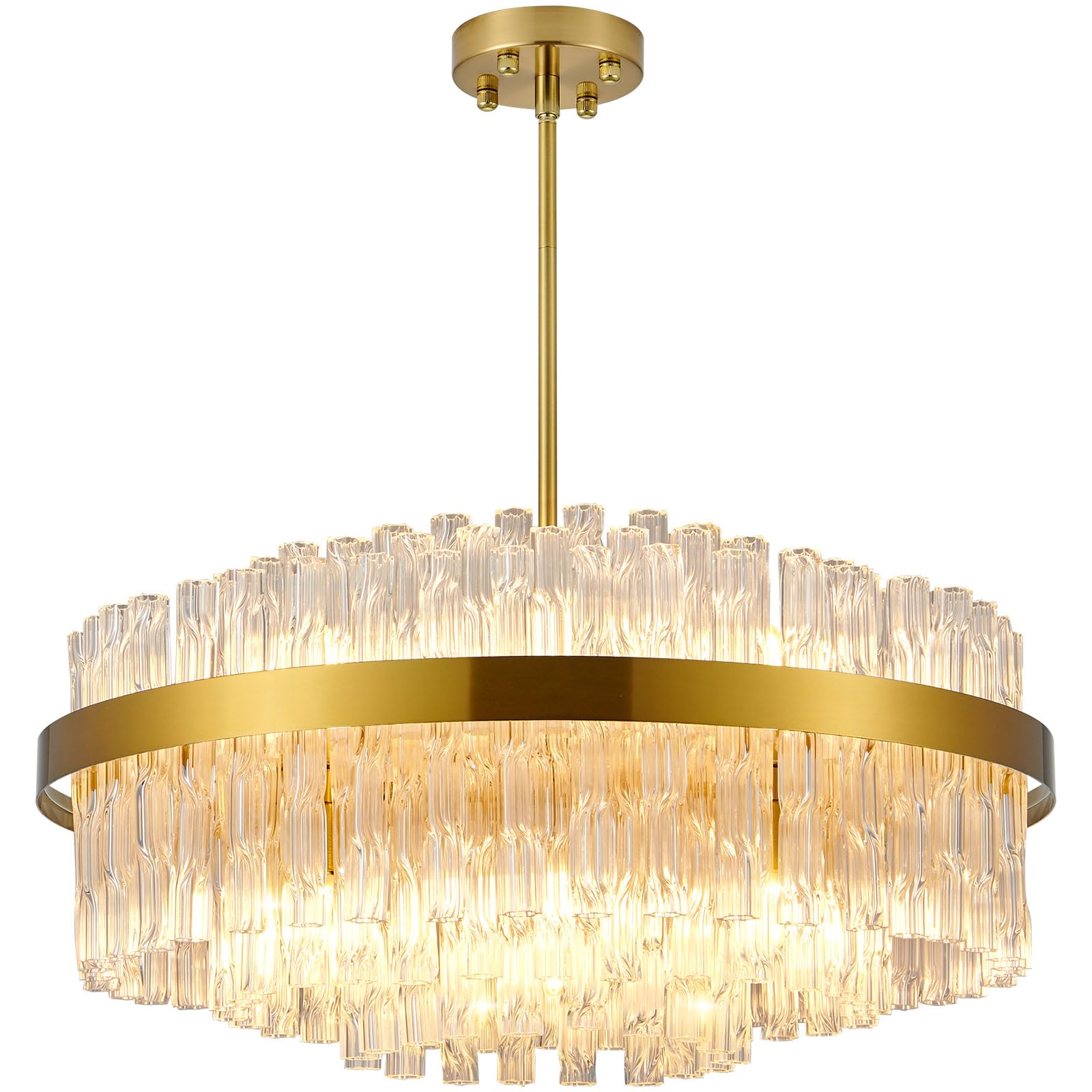 Gold Kristall-Kronleuchter, bündig montierte Kristall-Deckenleuchte, runde Kronleuchter-Pendelleuchte für Wohnzimmer, Kücheninsel, Esstisch, Flur, G9 x 12 Leuchten, 60 cm