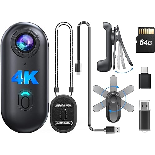 BOBLOV W4 4K Mini Body Camera, Wearable 64GB Camera with 360°Rotatable Clip & Magnetic Clip, 120 Minutes for recording, Easy to Use and Take for Lecture, Traveling, Pet Walking and Outdoors Activities