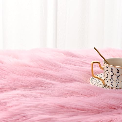 Miniatura 5 de Noahas Alfombras rosas esponjosas para dormitorio de niñas, alfombra de pelo sintético, alfombra larga de pasillo de 2 x 6 pies, alfombra de piel de