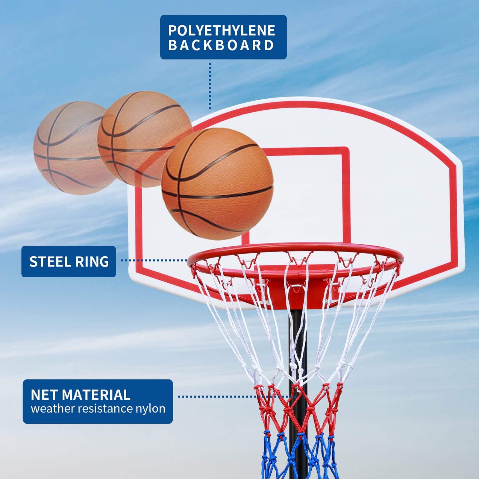 UISEBRT Basketballkorb Outdoor Höhenverstellbar 156-208cm - Mobile Anlage Mit Basketball & Pumpe Für Kinder