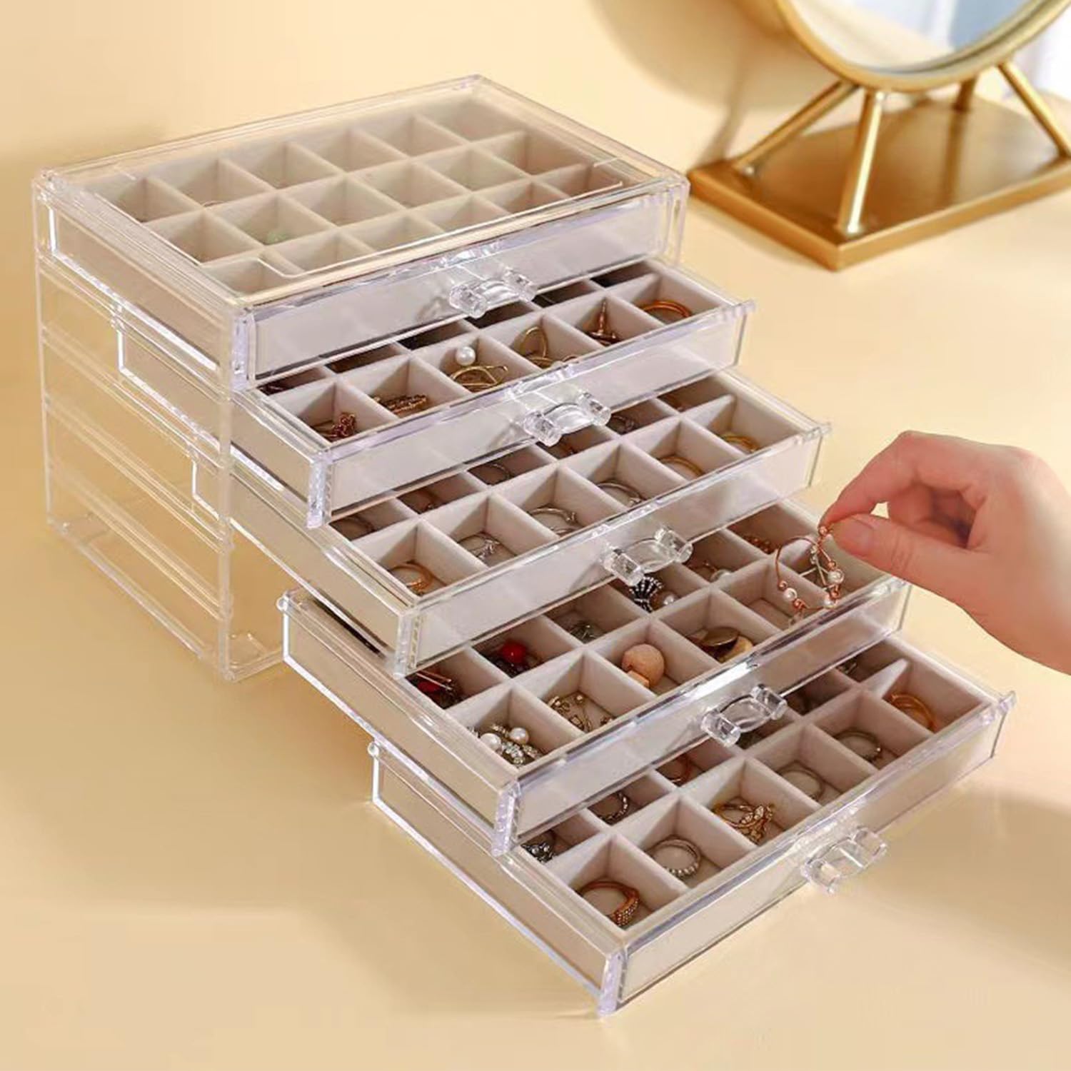 Boîte de rangement pour boucles d'oreilles, Boîte de rangement pour bijoux en acrylique avec plateaux en velours, Organisateur de rangement pour boucles d'oreilles Présentoir pour femmes et