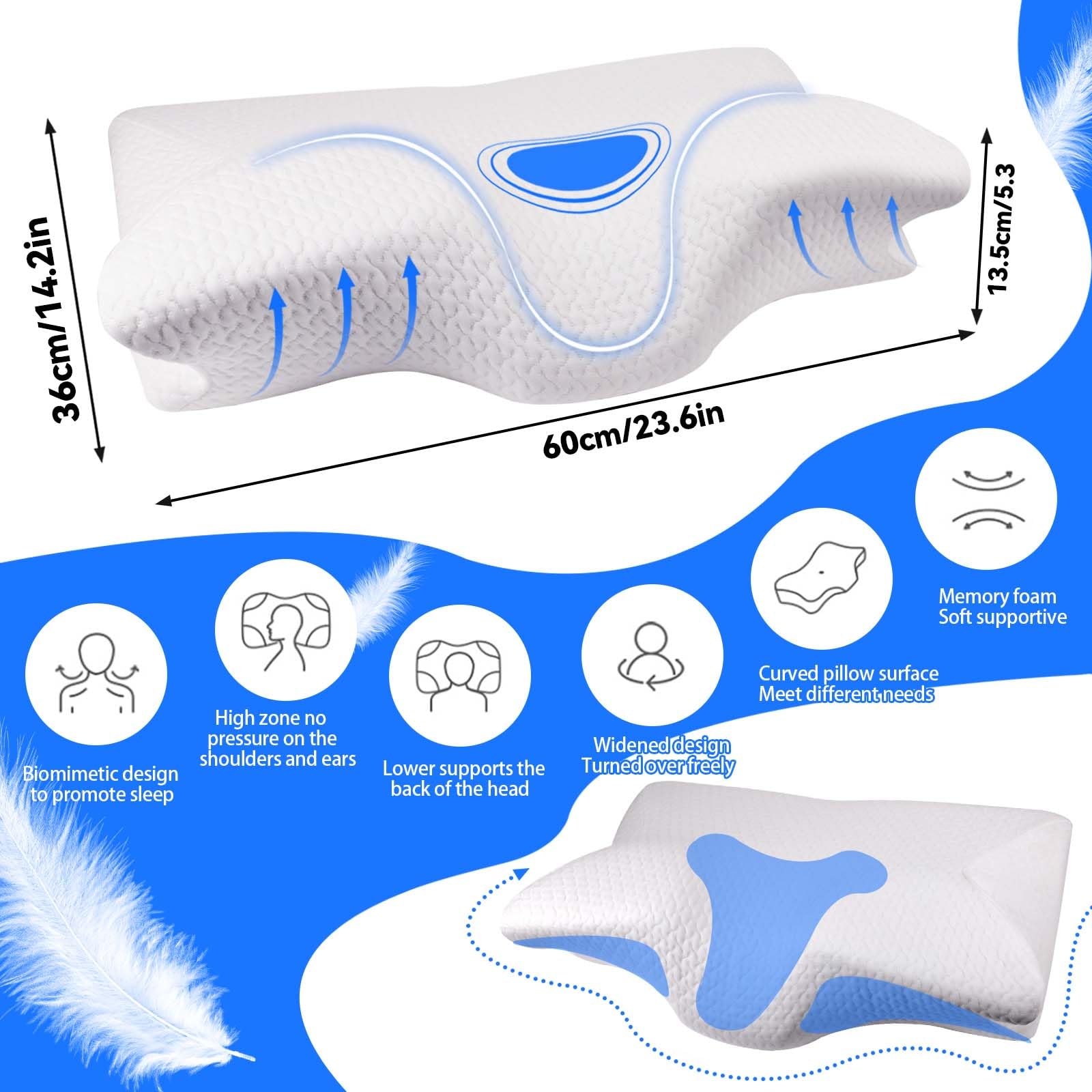 Oreiller Papillon à Mémoire De Forme Ergonomique Cervical - Soutien Cou Idéal Pour Dormir Sur Le Côté, Le Dos Ou Le Ventre - Anti-Ronflement