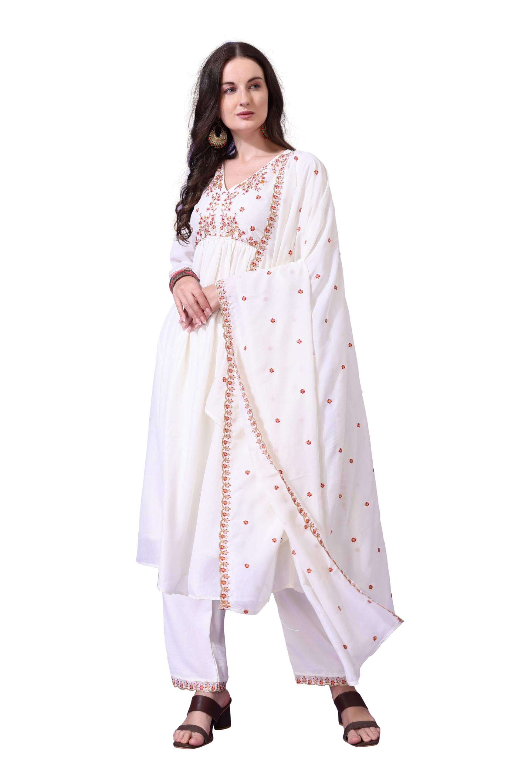 Pratham Blue Women's Silk Embroidered Anarkali Kurta Palazzos With Dupatta |Kurta Sets For Women | Kurta Set For Women's| Women Embroidered Kurta Sets Kurtis |Women Kurta Pant Set (Bkp-1001-S_White)