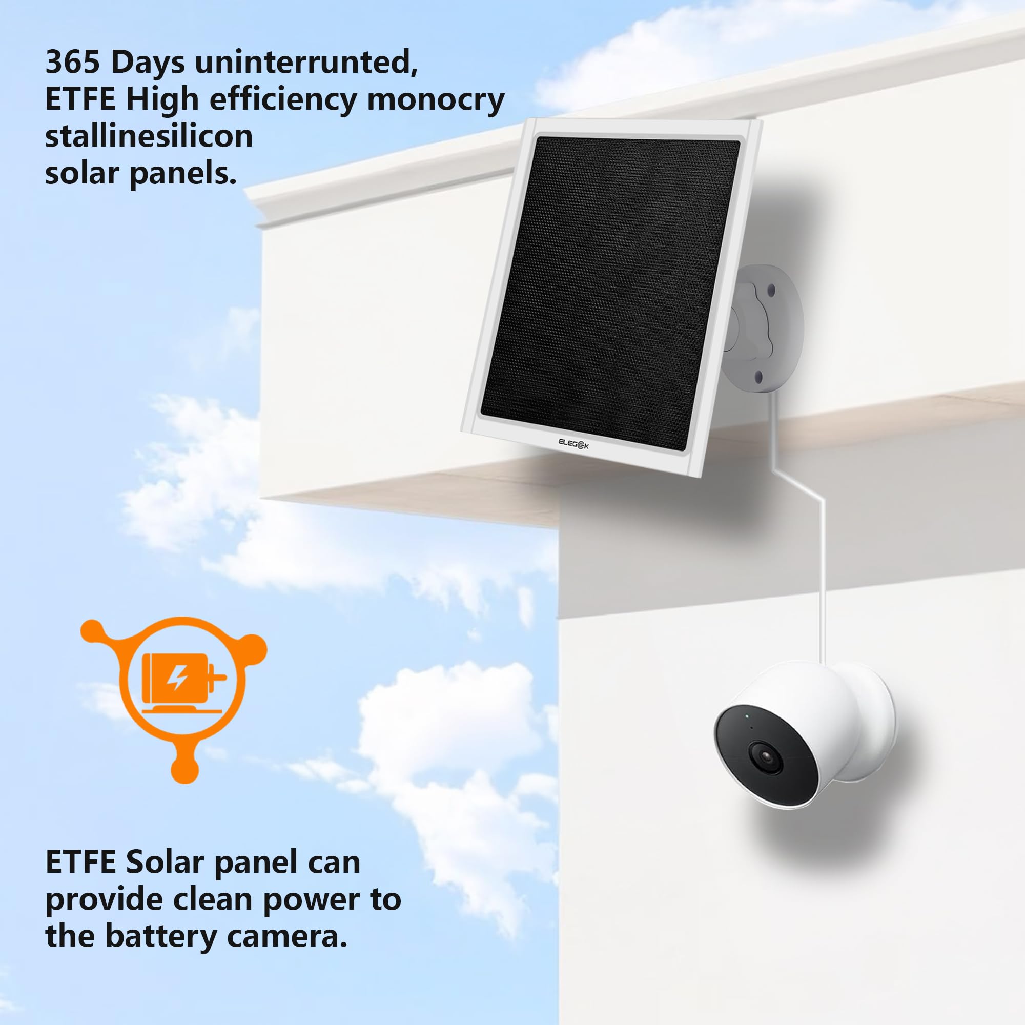 Lot de 2 panneaux solaires 8 W pour Google Nest Cam extérieur ou intérieur, batterie – haute puissance solaire – panneaux solaires pour appareil photo fabriqués pour Google Nest – Blanc