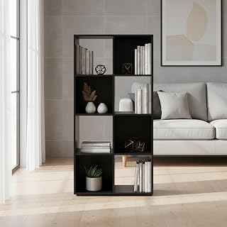INDE MOBLEKIT | Estantería Cubo 8 Compartimentos 61.2x29.7x120.8 cm, Estantería Negra de Madera para Libros, Librería Infantil Modular, Mueble Almacenaje para Dormitorio o Entrada