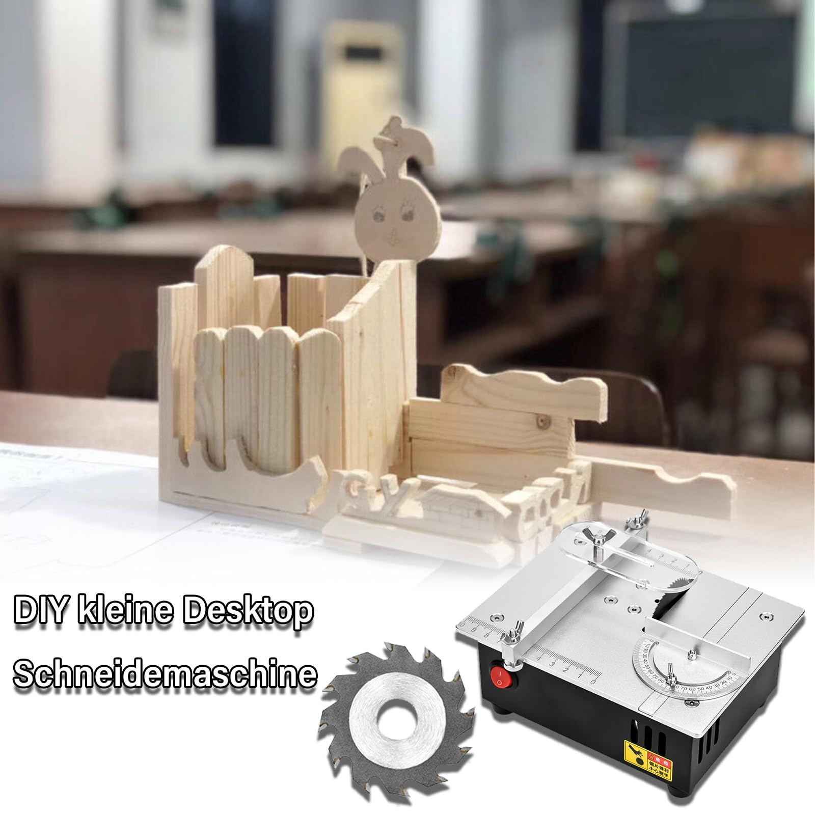 96W Tischkreissäge mit 4 Klingen, 7-Gang-Netzteil Mini Elektrische Tischsäge Tragbare Präzisions Schneidmaschine Multifunktionale Kleine Table Saw für Holzbearbeitungsprojekte (Nicht Einstellbarer)