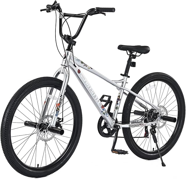26 inch BMX Bike for Kids, Freestyle Kids Mountain Bike with 4 Pegs& Dual Disc Brakes, 7 Speeds Adjustable Kids Bicycles, Boys Bike Riders Over 8 Years Old, Strong Carbon Steel Frame