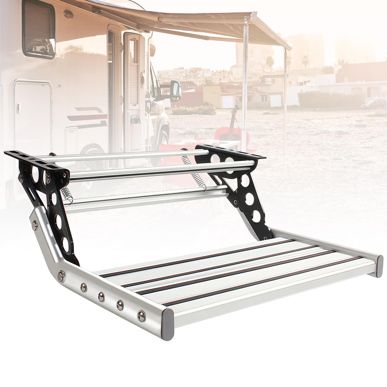 Escalones manuales para Autocaravana con luz LED | de Aluminio, Plegables, peldaños Individuales, Antideslizantes, para autocaravanas, autocaravanas, remolques de Viaje