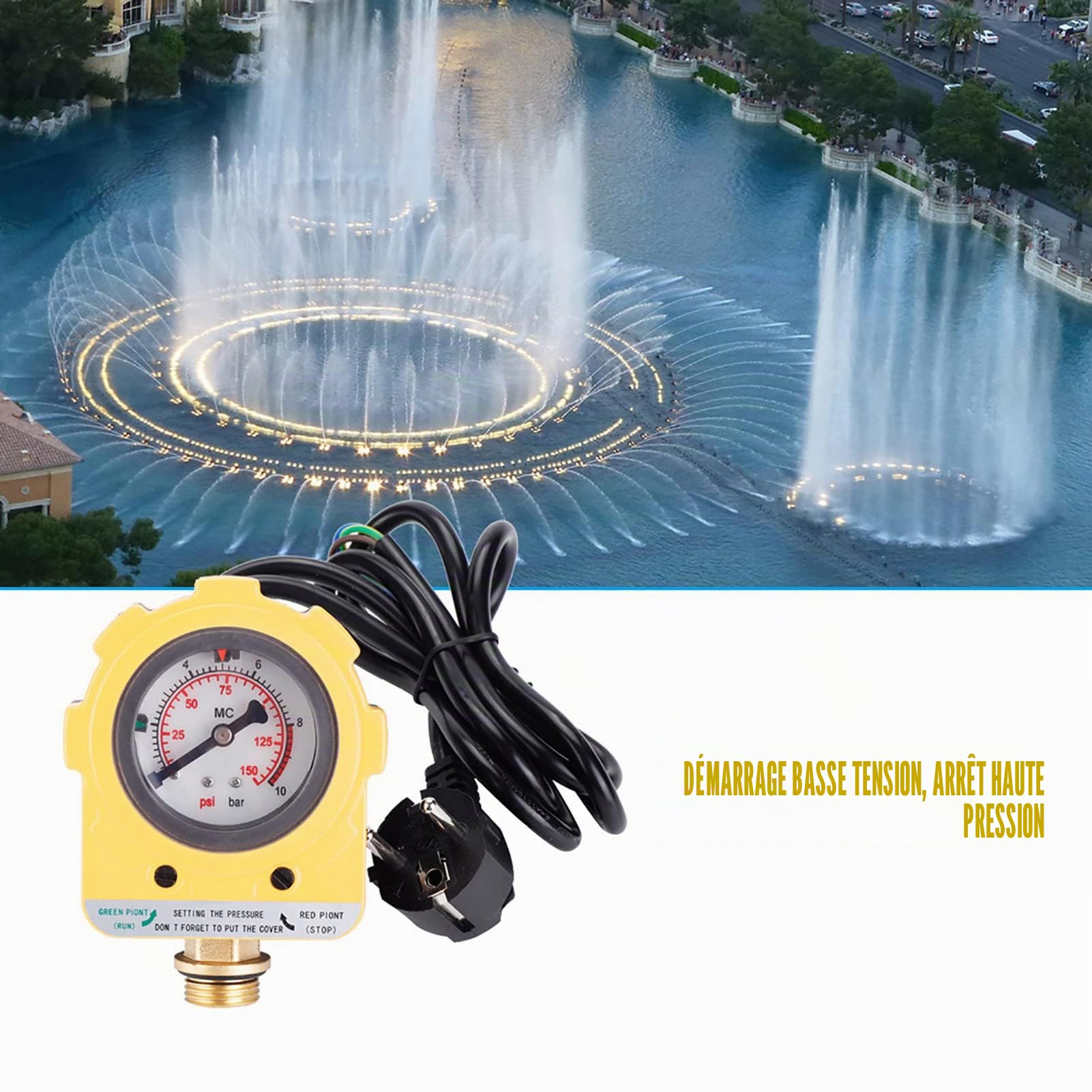 220V 0~10 bars Interrupteur Électronique Unité de Pressostat Réglable pour Pompe à Eau (Prise de l'EU)