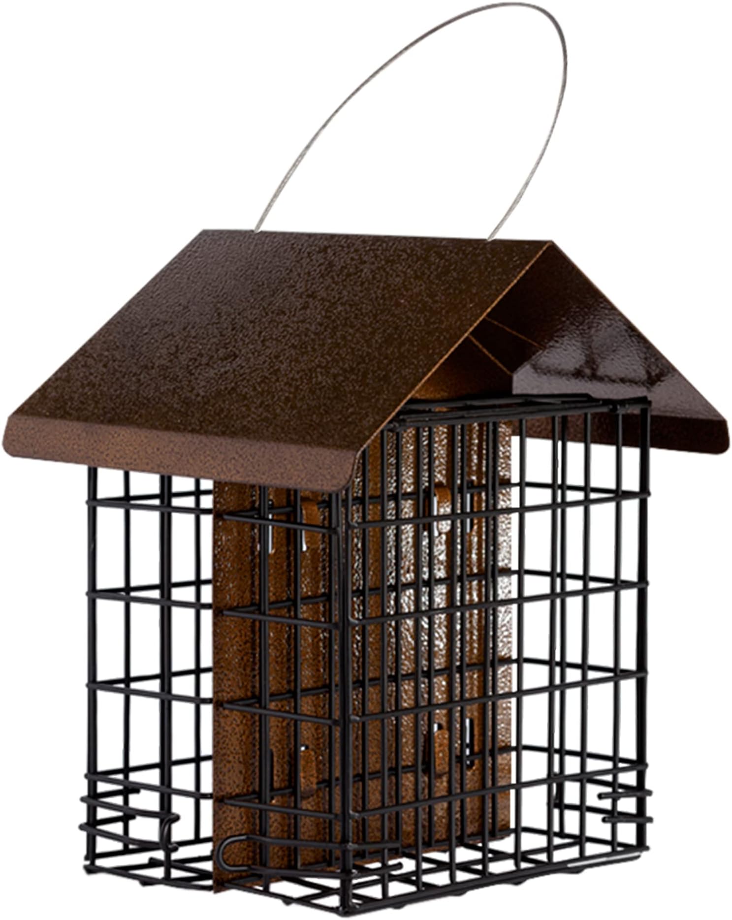 MEKKAPRO Suet Feeder for Outside Hanging Metal Roof, Woodpecker Feeder, Two Suet Bird Feeder Capacity, Cage Hanger Hanging Bird Feeder Easily Fits 2 Suet Cakes Holder - Wild Bird Feeder Basket