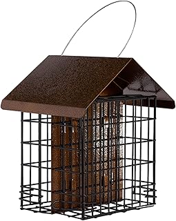 MEKKAPRO Suet Feeder with Hanging Metal Roof, Two Suet Capacity, Bird Feeder Hanger Water Resistant, Hanging Bird Feer Easily Fits 2 Suet Cakes - Wild Bird Feeder Easy to Use & Very Adaptable