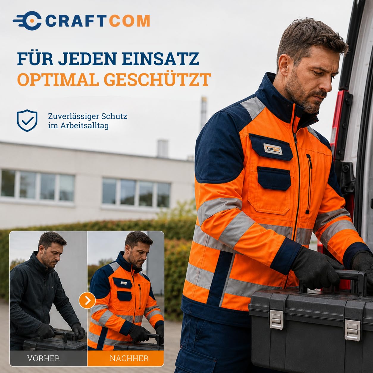Generisch CraftGear Arbeitsjacke Herren Herbst - Reflektierende Jacke Arbeitskleidung Arbeitsjacke Männer Warnschutzjacke