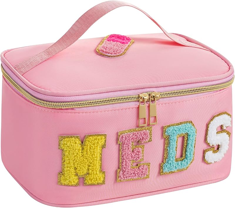 Necessaire de maquiagem uekeboag MEDS em nylon com alça, 24,13 cm x 15,24 cm x 10,16 cm, 14Pink