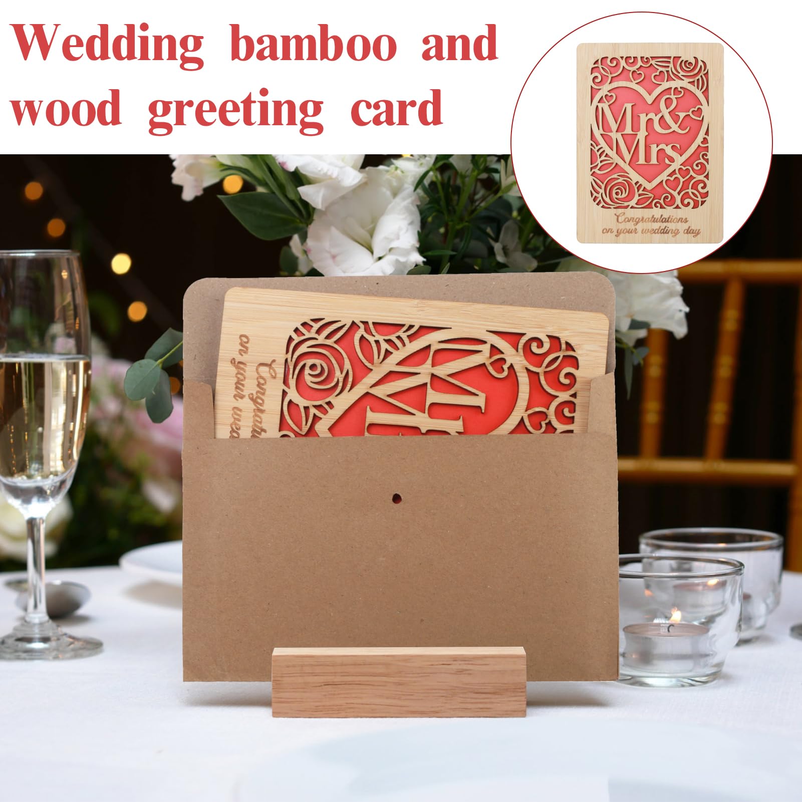 Wedding Card Personalised Wooden Wedding Day Congratulations Greeting Card Detailed Design Mr and Mrs Gifts Just Married Card for Bride and Groom Newlyweds New Couple Anniversary for Valentine's Day - Image 4
