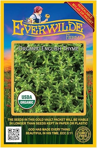 Everwilde Farms - 500 semillas de hierbas orgánicas de tomillo inglés - Paquete Gold Vault