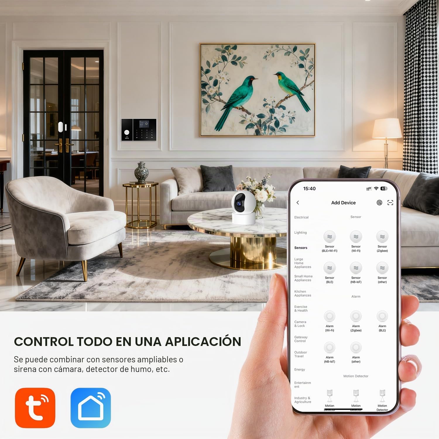 Sistemas de seguridad para el hogar, kit de alarma Smart Wifi 4G DIY con detector de movimiento, sensor de ventana de puerta, control remoto, sin tarifa mensual