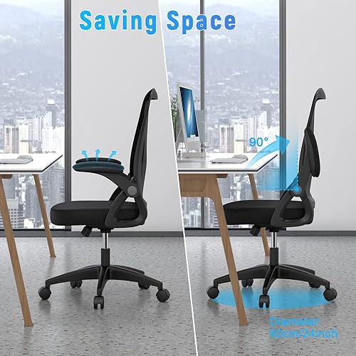 Miniatura 10 de naspaluro Ergonomic Office Chair, Mid Back Desk Chairs with Adjustable Height, Swivel Chair with Flip-Up Arms and Lumbar Support, Breathable Mesh