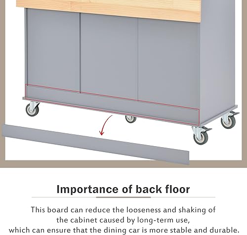 Miniatura 8 de GLANZEND Carrito móvil de isla de cocina de 52.7 pulgadas con tapa de madera de hoja caída, estantes ajustables para barra de café con ruedas y