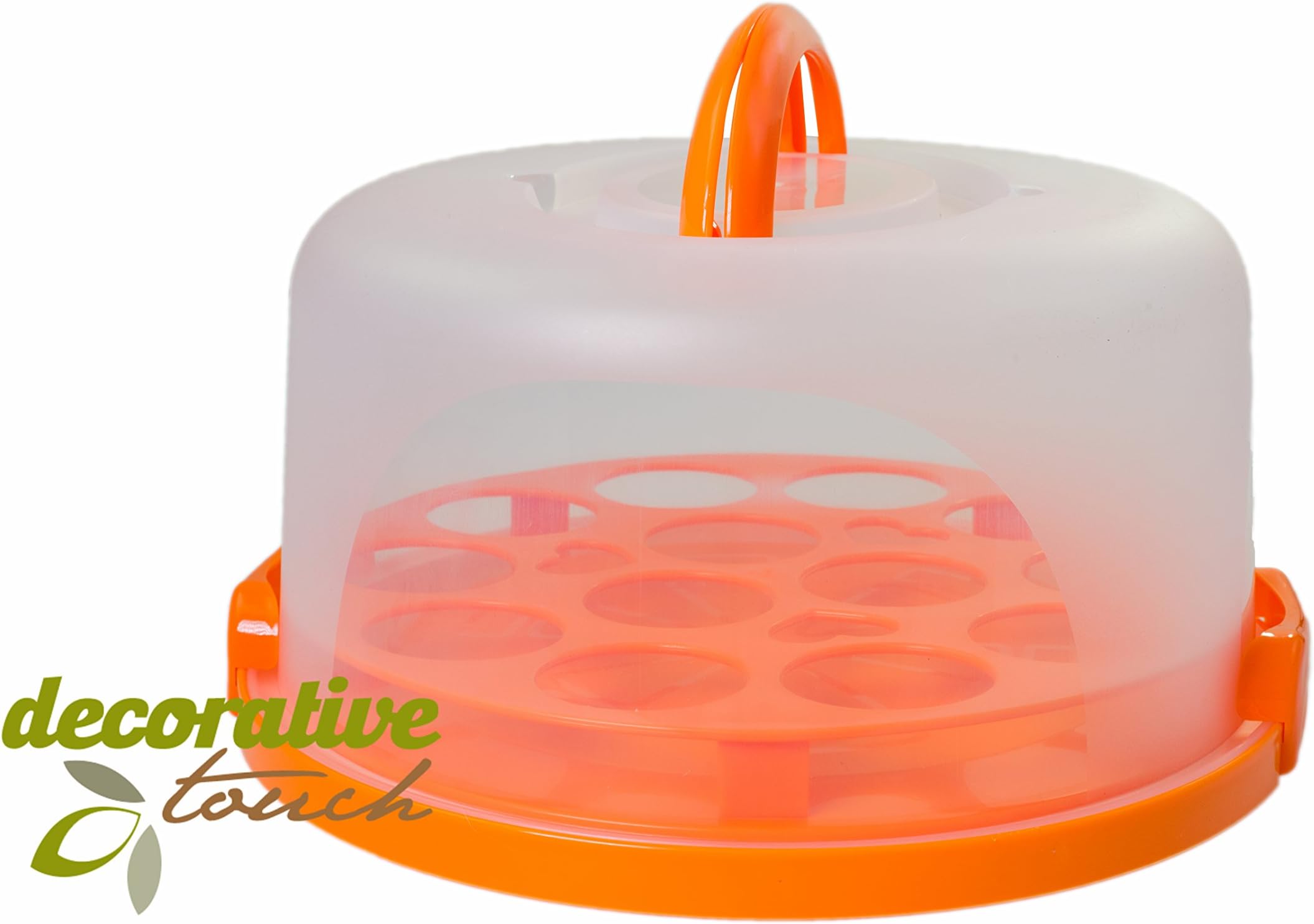 Cupcake Cake Carrier Keeper Portable 3-piece Airtight Container Storage Pie Dessert Sweets Cookies 11" Large Round Plastic Plus Insert (Orange)