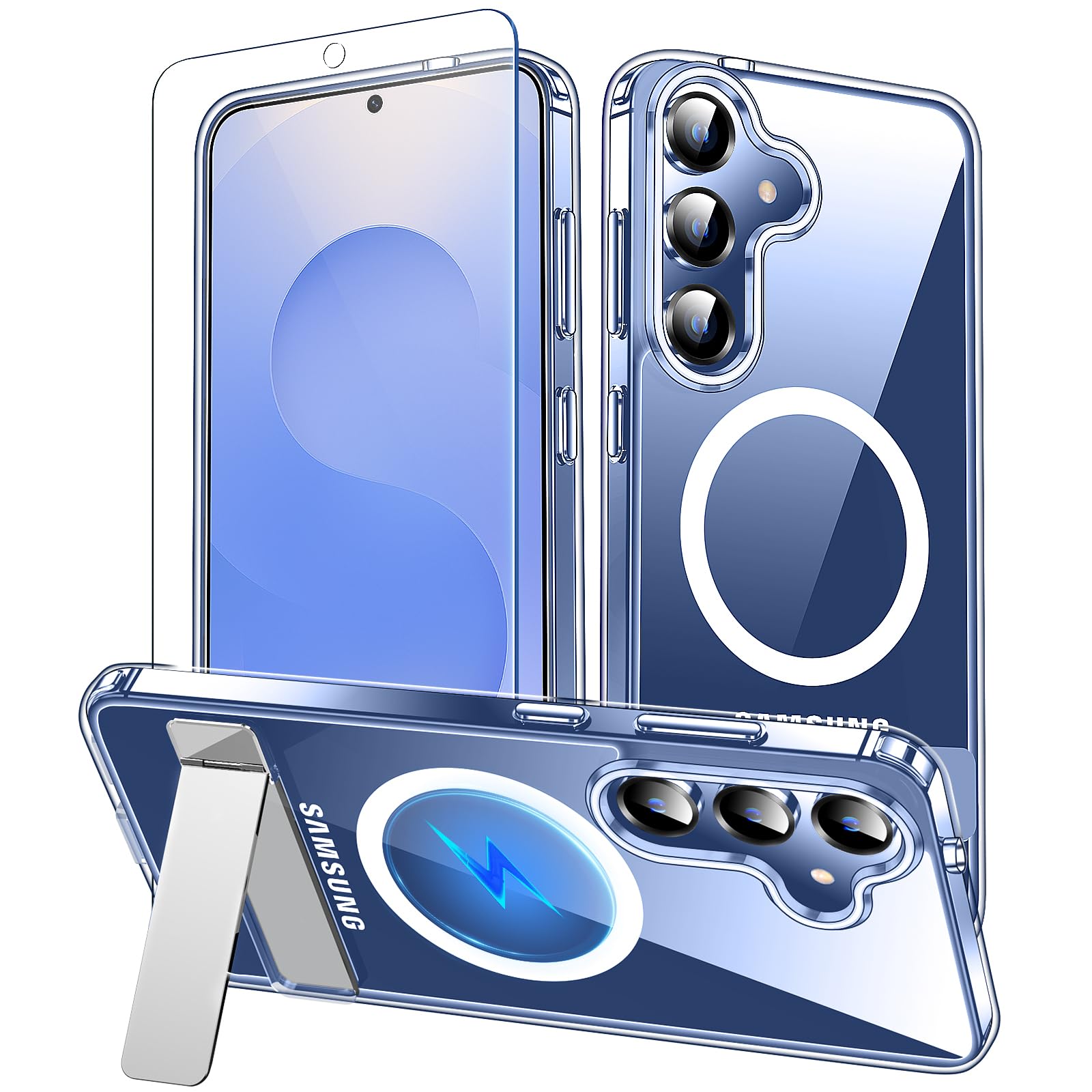 xiwxi for Samsung Galaxy S25 Plus Case with Kickstand,[Compatible with Magsafe][1*Screen Protector],Military-Grade Protection,Magnetic Phone Case for Samsung Galaxy S25 Plus,Clear