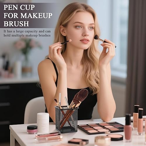 Miniatura 7 de Soporte cuadrado de metal para bolígrafo, paquete de 2 tazas, organizador de bolígrafos de escritorio, ideal para oficina, estudio, herramientas de