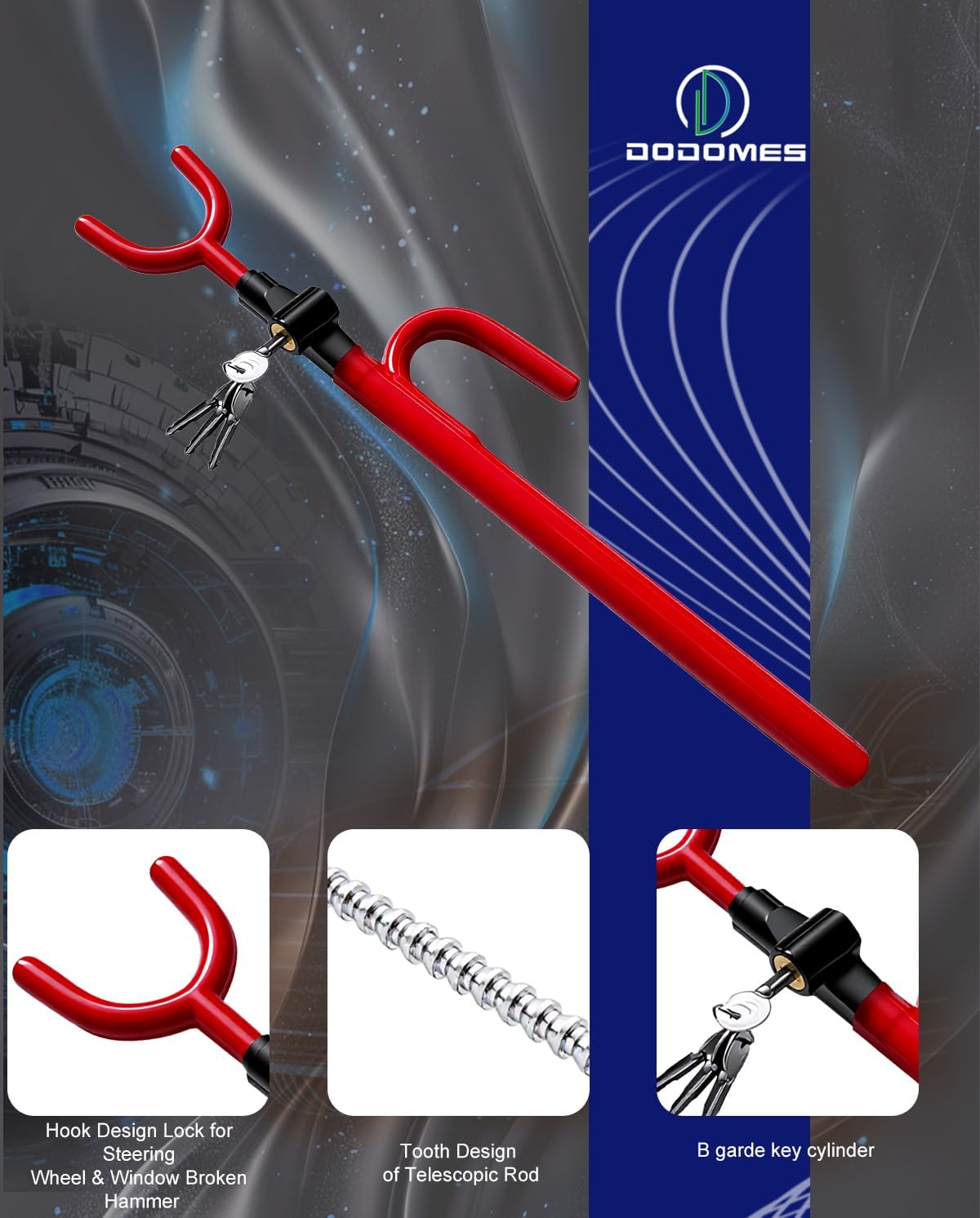 Steering Wheel Lock Anti-Theft Car Device Car Wheel Locks Heavy Duty Vehicle Security Steering Wheel Lock for Truck Car Vehicles Van Lorry SUV with 4 Keys, Elongated Length MAX 30.5“ Red