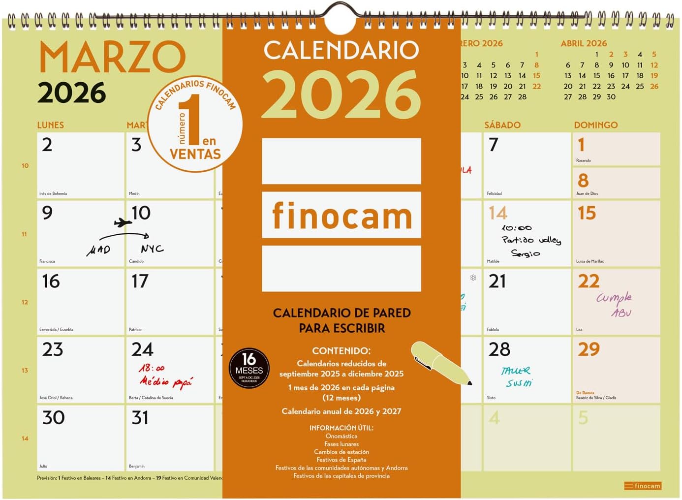Finocam Wall Calendar 2026 Month to View January - December 2026 + Sep - December 2025 (4 Months) Reduced | Calendar 2026 | Monthly Planner Graphic - Spanish
