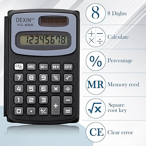 Miniatura 3 de Xuhal Calculadora de bolsillo de 50 piezas, pantalla de 8 dígitos, calculadora básica con botón de batería, mini calculadora de 4 funciones con