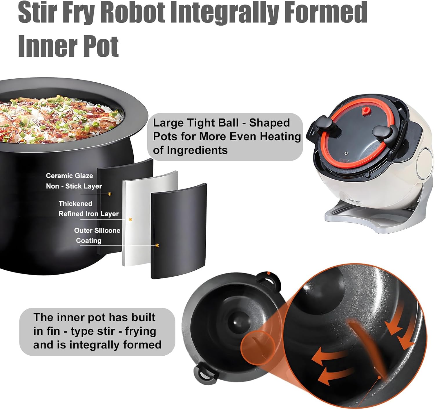 Multifunctional Cooking Machine, Automatic Frying Pan, 6L Large Capacity, Rotatable Design, Home Kitchen Equipment