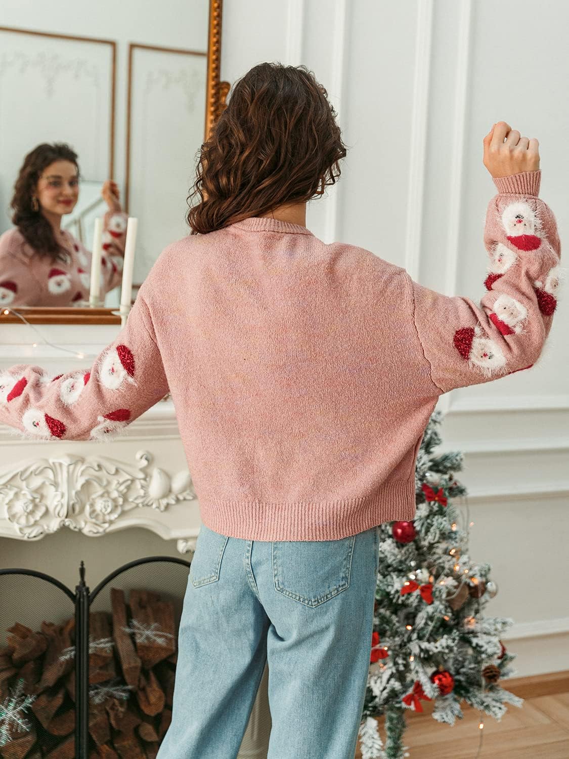 Miessial Women's Knitted Christmas Pattern Sweater Comfy Crewneck Long Sleeve Pullover Sweater