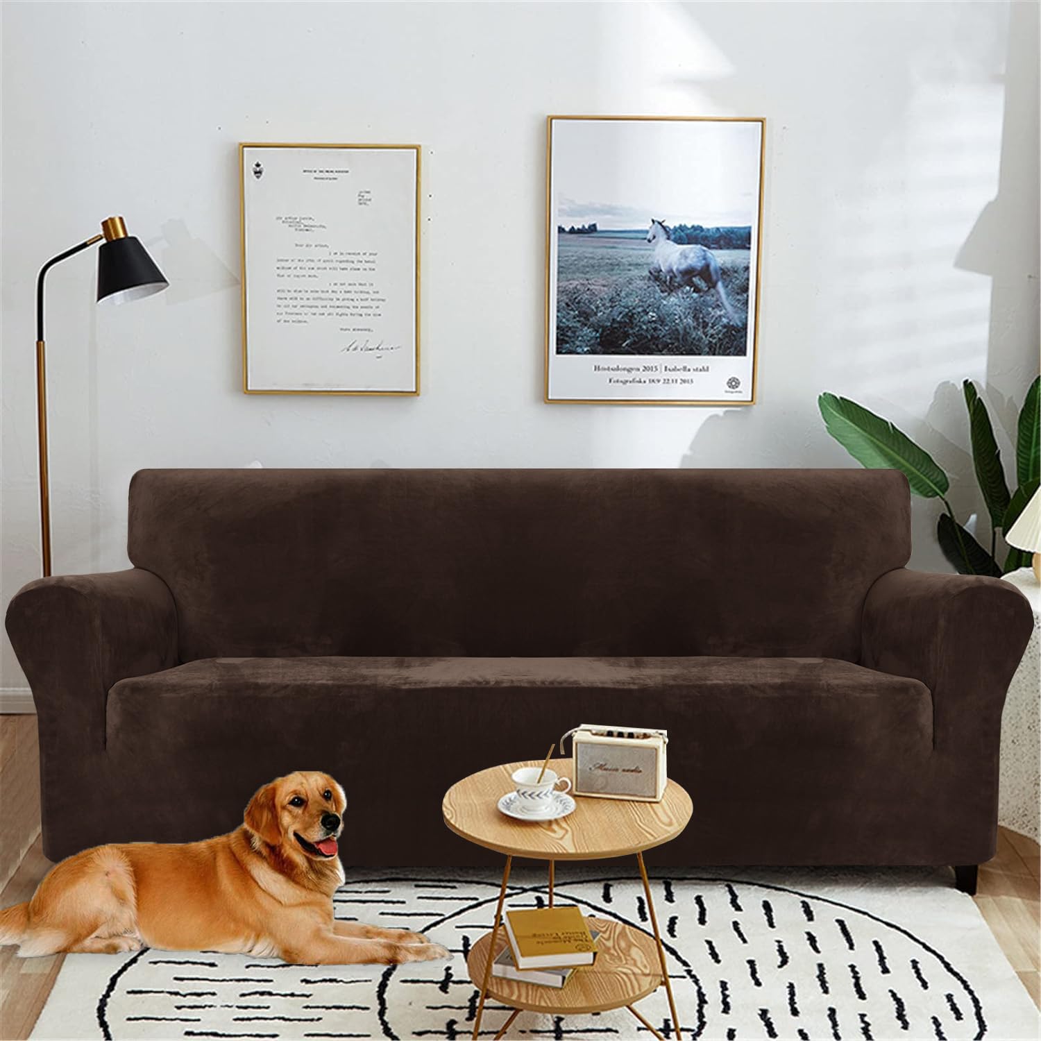 YSTELLAA Copridivano Velluto, Copripoltrona 1 Posto Con Braccioli, Copridivano Antigraffio Gatto, Copri Divano Elasticizzati, Copridivani Antimacchia Lavabile Antiscivolo Sofa Cover, Caffè