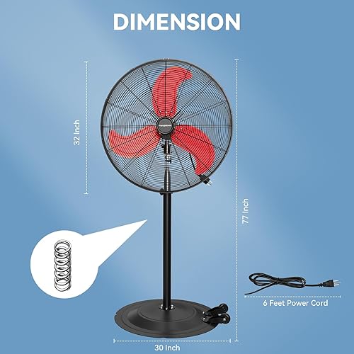 Miniatura 2 de Ventilador de pedestal industrial profesional de 30 pulgadas, circulación de aire de alta velocidad de 9500 CFM, ventilador de pie de metal