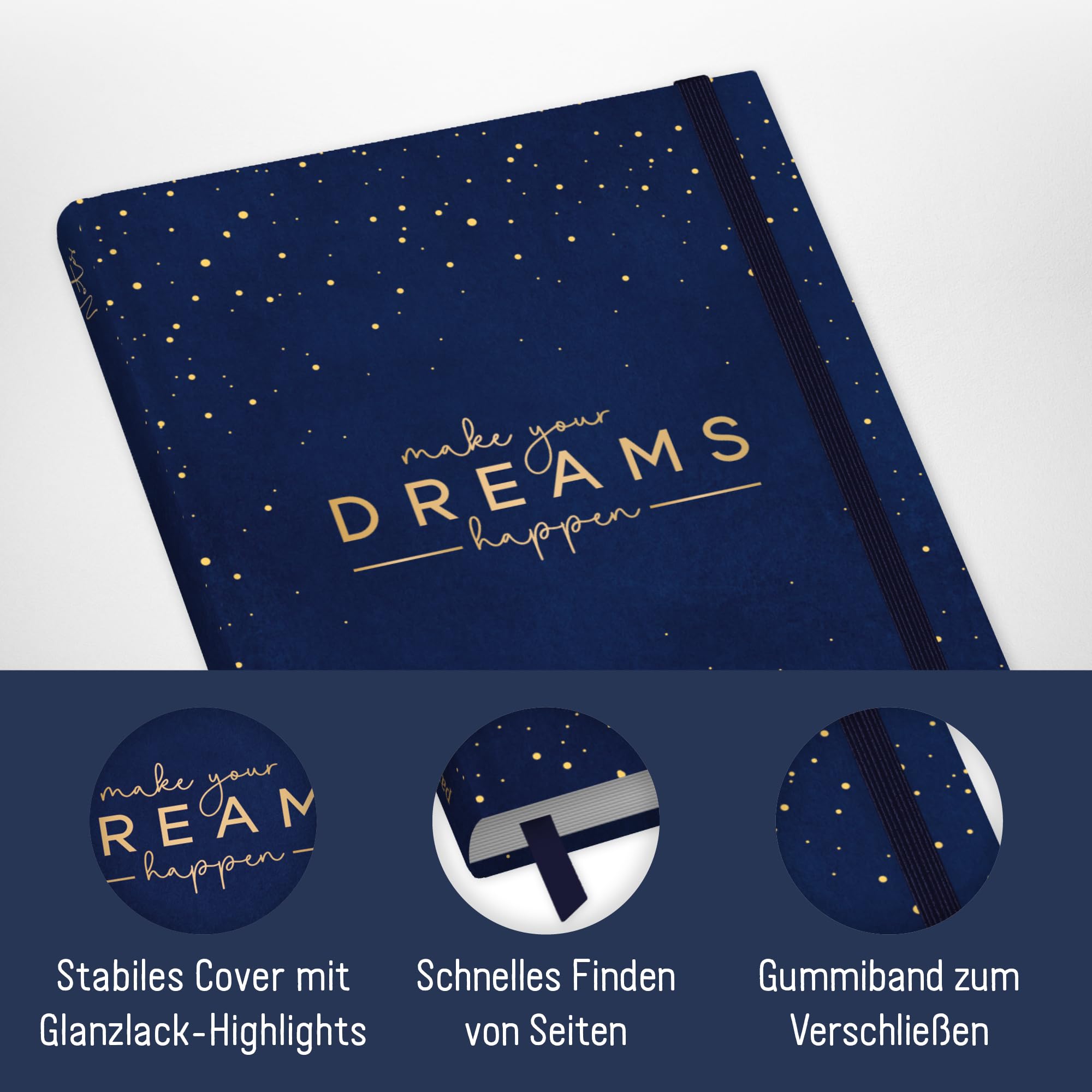 Taccuino A5+ Paper&you 'Make Your Dreams Happen' - Quaderno Con Elastico, 156 Pagine, Sostenibile - Foto 8