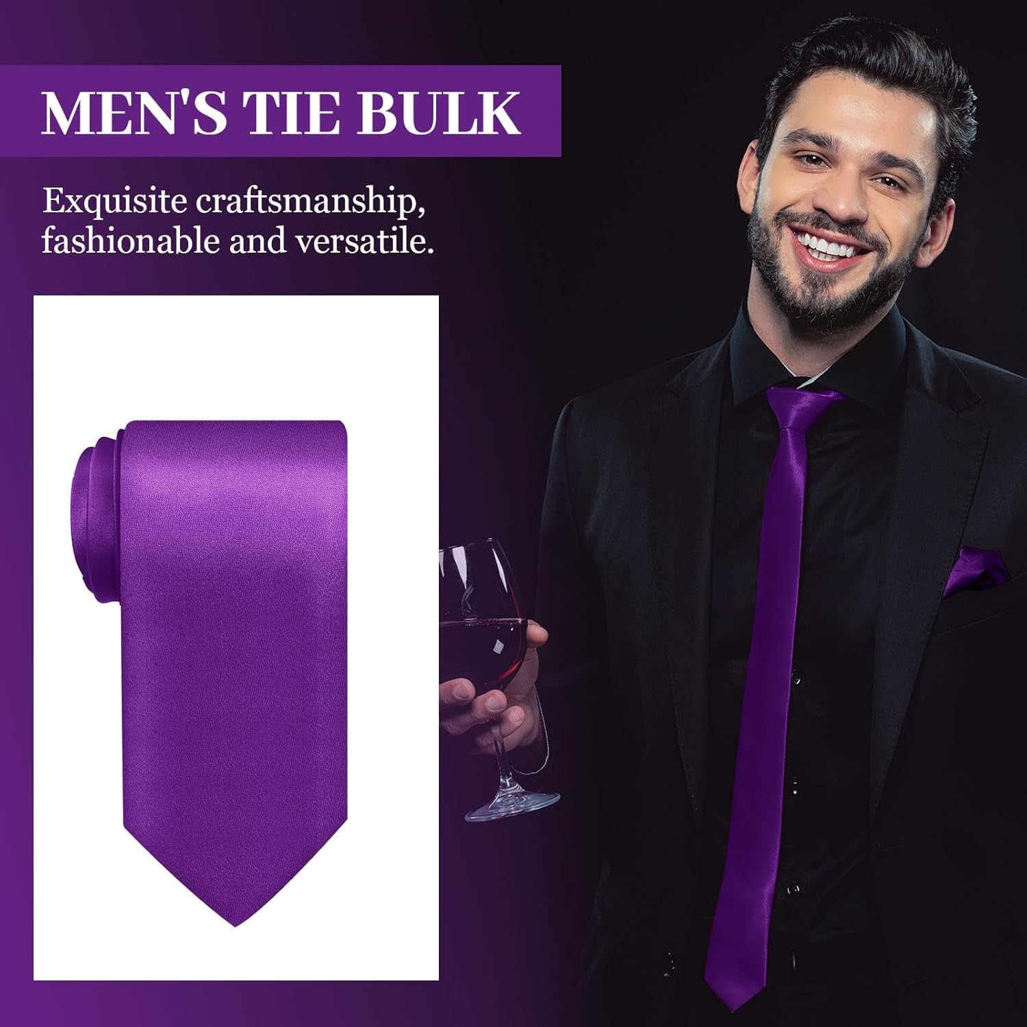 Syhood 6/12/24 Pcs Men Ties Set Solid Satin Pure Color Business Formal Necktie Tie 57" for Men Occasion Wedding