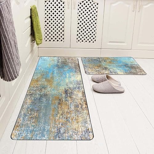 Miniatura 10 de TOMWISH Alfombras y tapetes de cocina grises y marrones, pintura abstracta de arte abstracto de 17 x 48 pulgadas + 17 x 24 pulgadas, tapetes de
