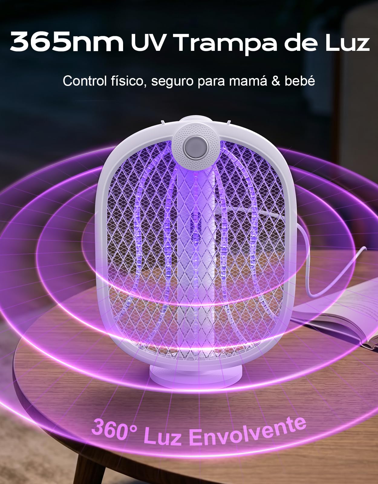4000V Raqueta Mosquitos Electrica, 180° Plegable Raqueta Matamoscas Electrica con Modos UV Auto & Manual, 1800mAh Recargable, 5 Capas Seguridad, Mata Mosquitos Electrico para Interior/Exterior