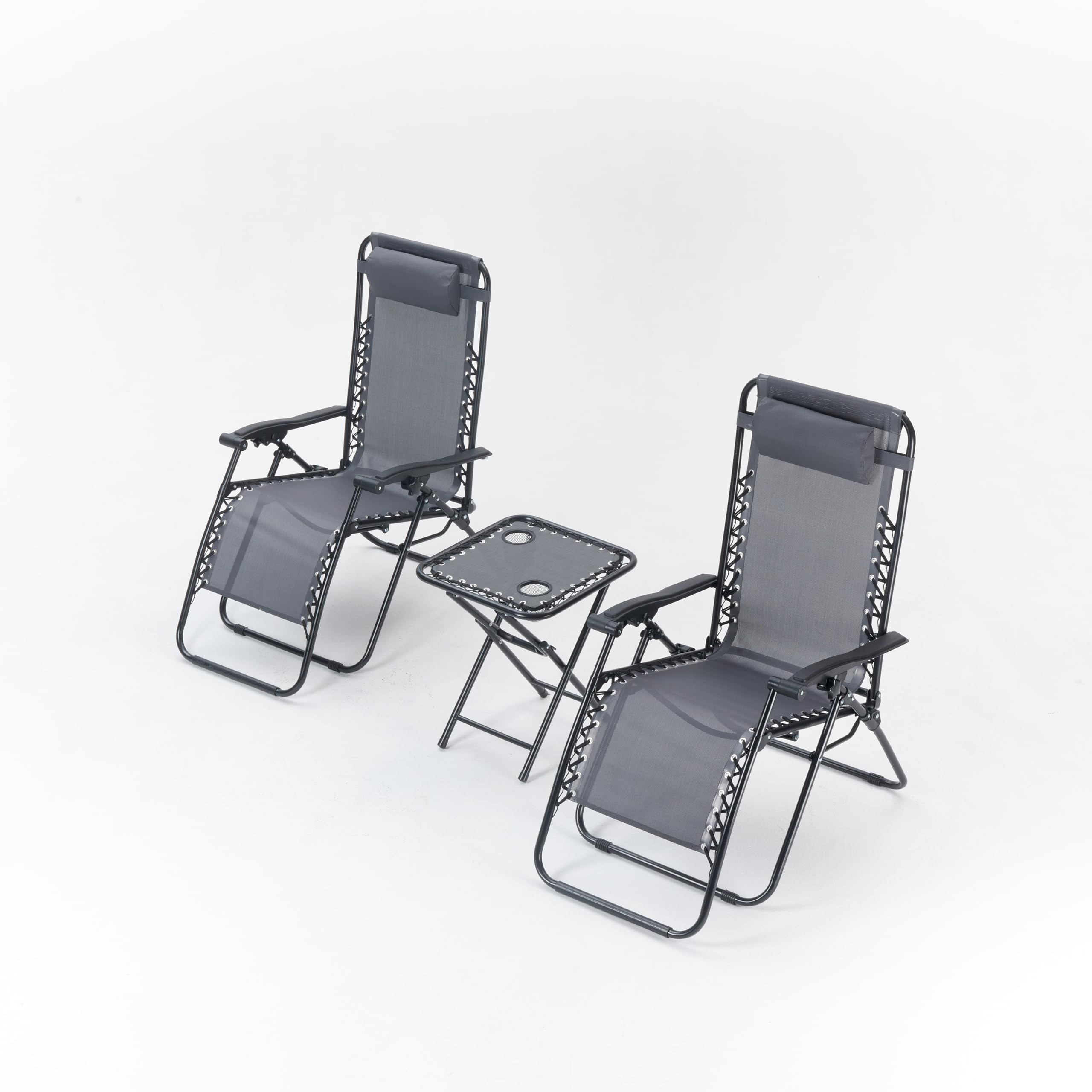 Casa Andrea Milano Set of 2 Outdoor Adjustable Zero Gravity Lounge Chair  Table, Folding Patio Recliner with Headrest, Cup Holder, Side Tray, Grey :  Amazon.sg: Home