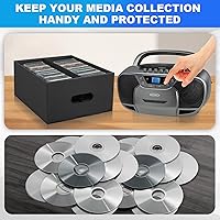 Vista 7 de AOBOPLE Cajas de almacenamiento de CD, caja organizadora apilable de CD con tapa, paquete de 3 soportes para CD de 2 compartimentos, capacidad
