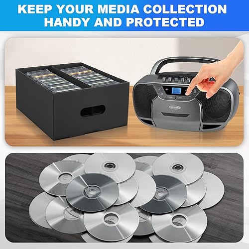 Miniatura 7 de AOBOPLE Cajas de almacenamiento de CD, paquete de 3 cajas de cartón de 2 compartimentos para CD, soporte para CD con tapa de ventana de PVC,