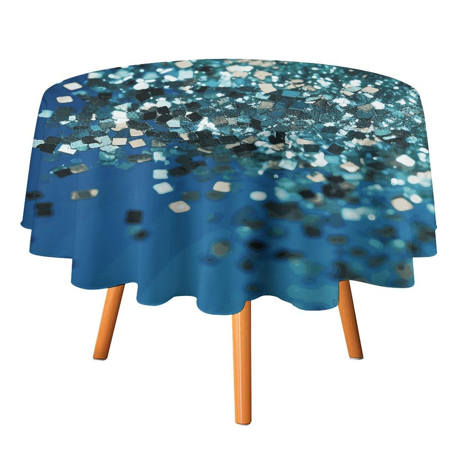 Fekiloot Style Glittered Blue Background Round Tablecloth - Heavy Duty And Washable,Polyester Decorative Fabric Table Cover,Tablecloths For Kitchen Dining, Wedding, Birthday Party70x70in
