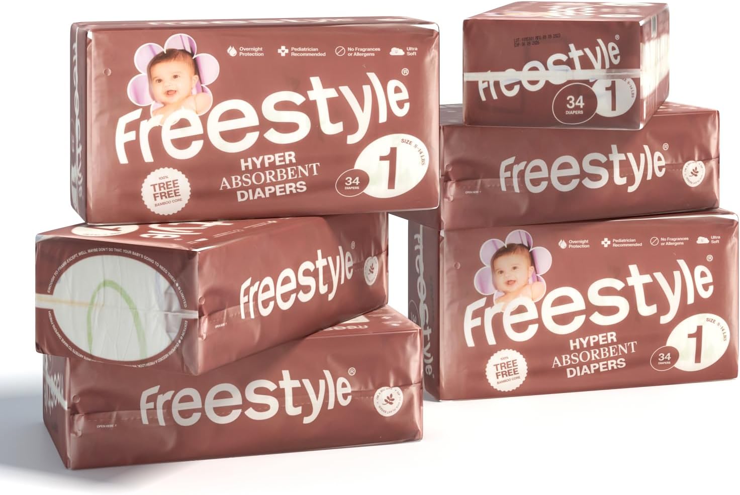 Freestyle Diapers - (Size 1) Hyper Absorbent & Non-Toxic – Disposable Diapers for Sensitive Skin – Ultra Soft Diapers (8-14 lbs) – 204 Count Size 1 (204 Count)