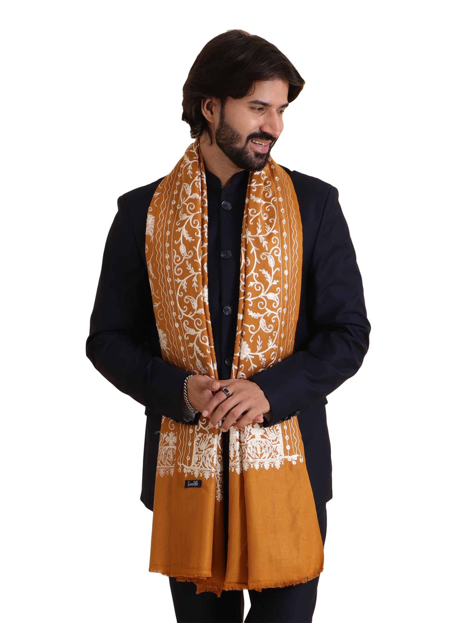 Ethnic Kashmiri Embroidery Shawl/Stole for Men, Pure Wool Feel, Smooth & Light Weight, Full Size Shawl for Gents-image-31