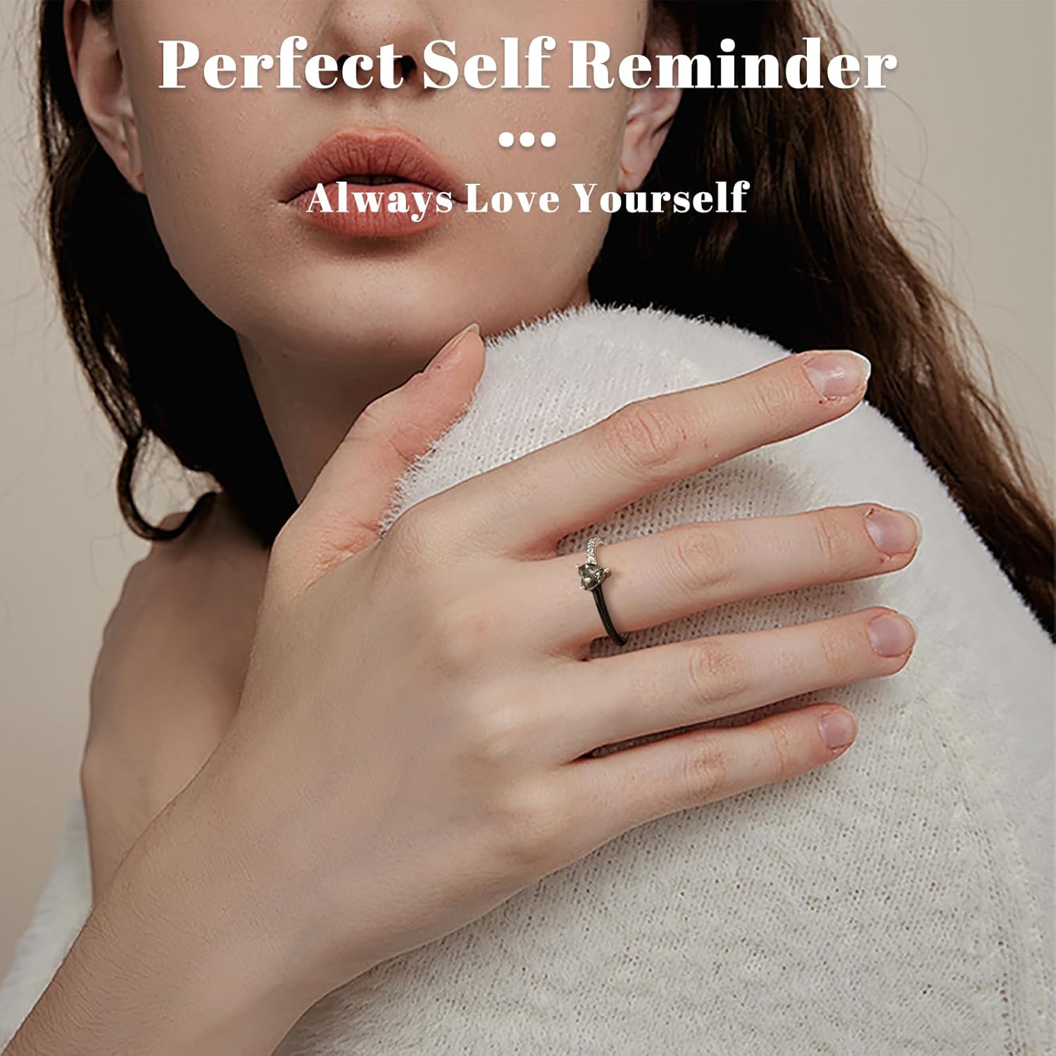 Love Me Until I'M Me Again Black Heart-Cut Half Enamel Ring, Black Heart Self-Love Ring, Jewelry Birthday Gifts for Women, Daughter, Wife, Friends - Image 3