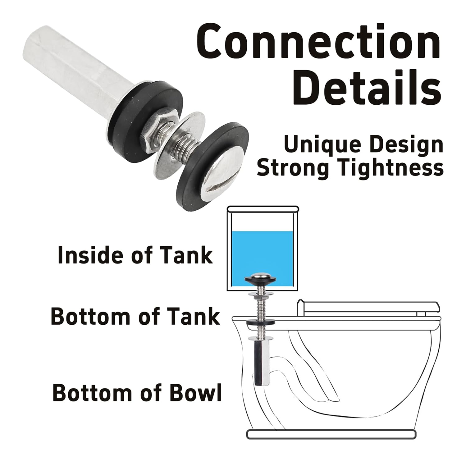 2 PCS Universal Toilet Seat Bolts Kit, Stainless Steel Hardware with Extended Lock Nuts, Complete Replacement Set with Rubber Washers