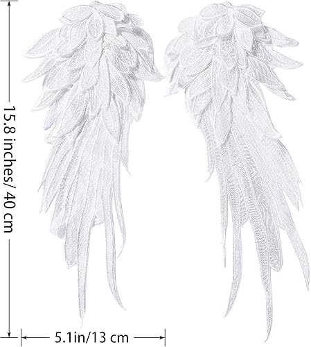 Miniatura 12 de Onwon 2 pares de alas de ángel 3D bordadas escote encaje encaje apliques costura en parches pequeños blanco y negro 2 pares pequeños incluyen blanco