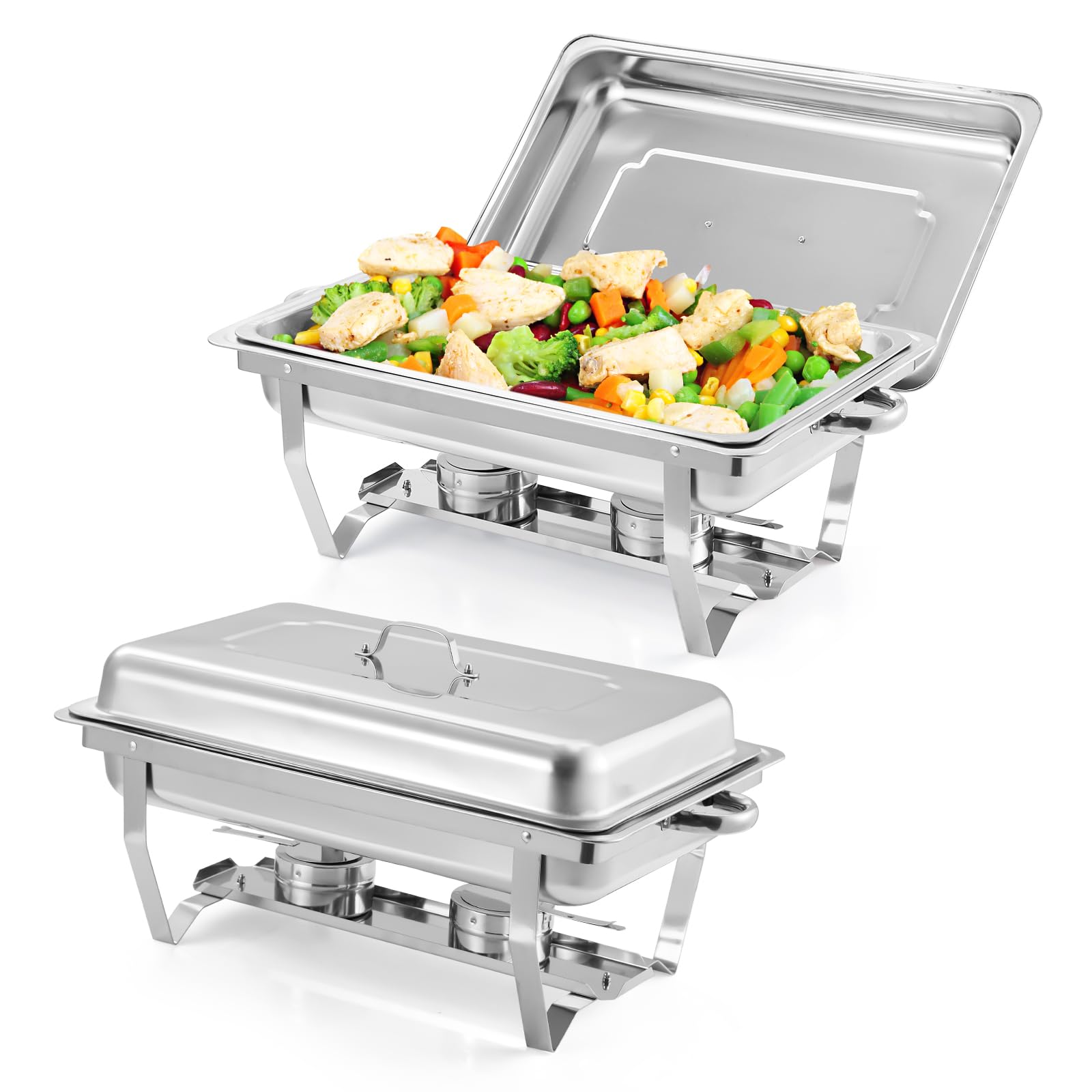 GarveeHome 2er Set Chafing Dish 7,5L Edelstahl Buffetwärmer Speisenwärmer | Brennpastenbehälter inkl.; Hochglanz-Optik; Rechteckig; Spülmaschinenfest; Warmhaltefunktion; Catering & Party-Zubehör