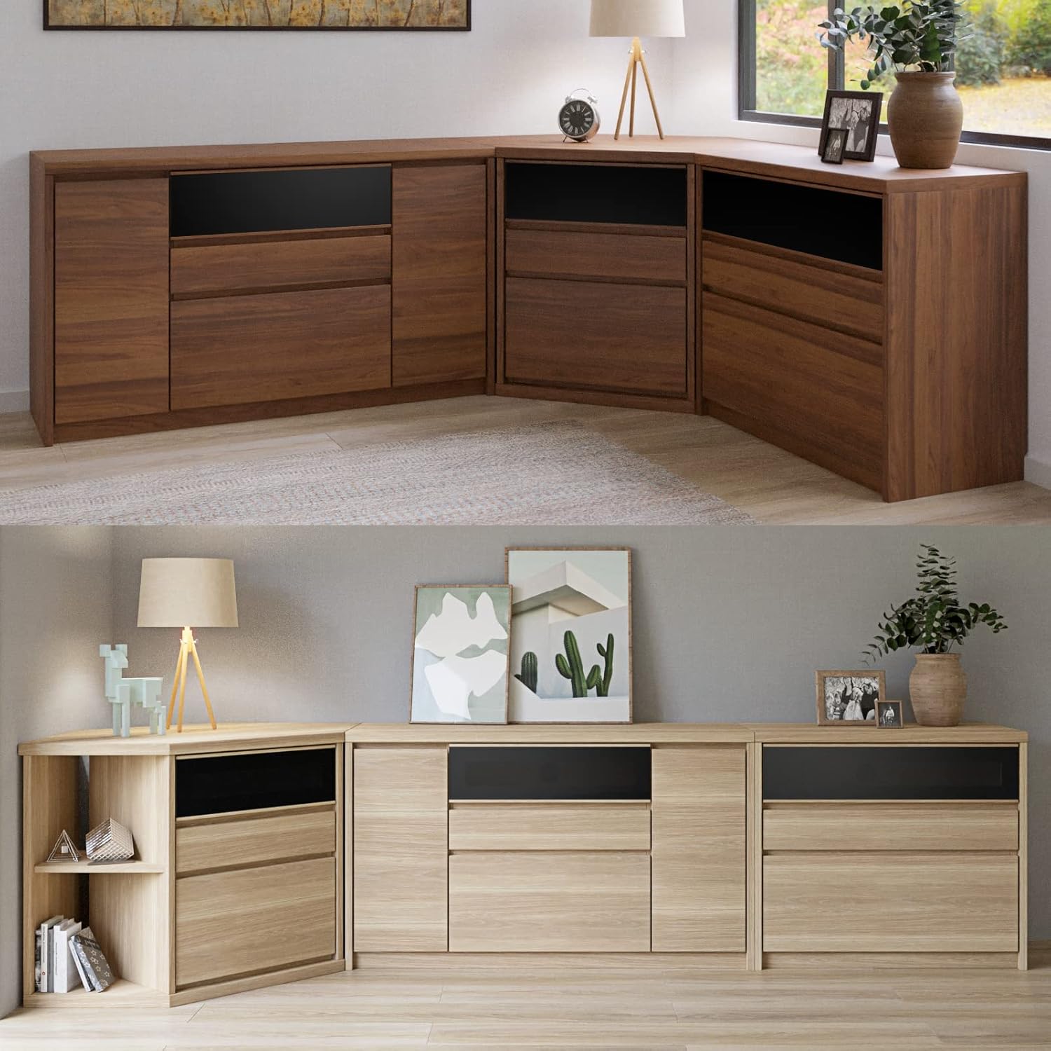 tac INTERIOR コーナーボード 幅115㎝ 完成品 木製 ウォールナット風